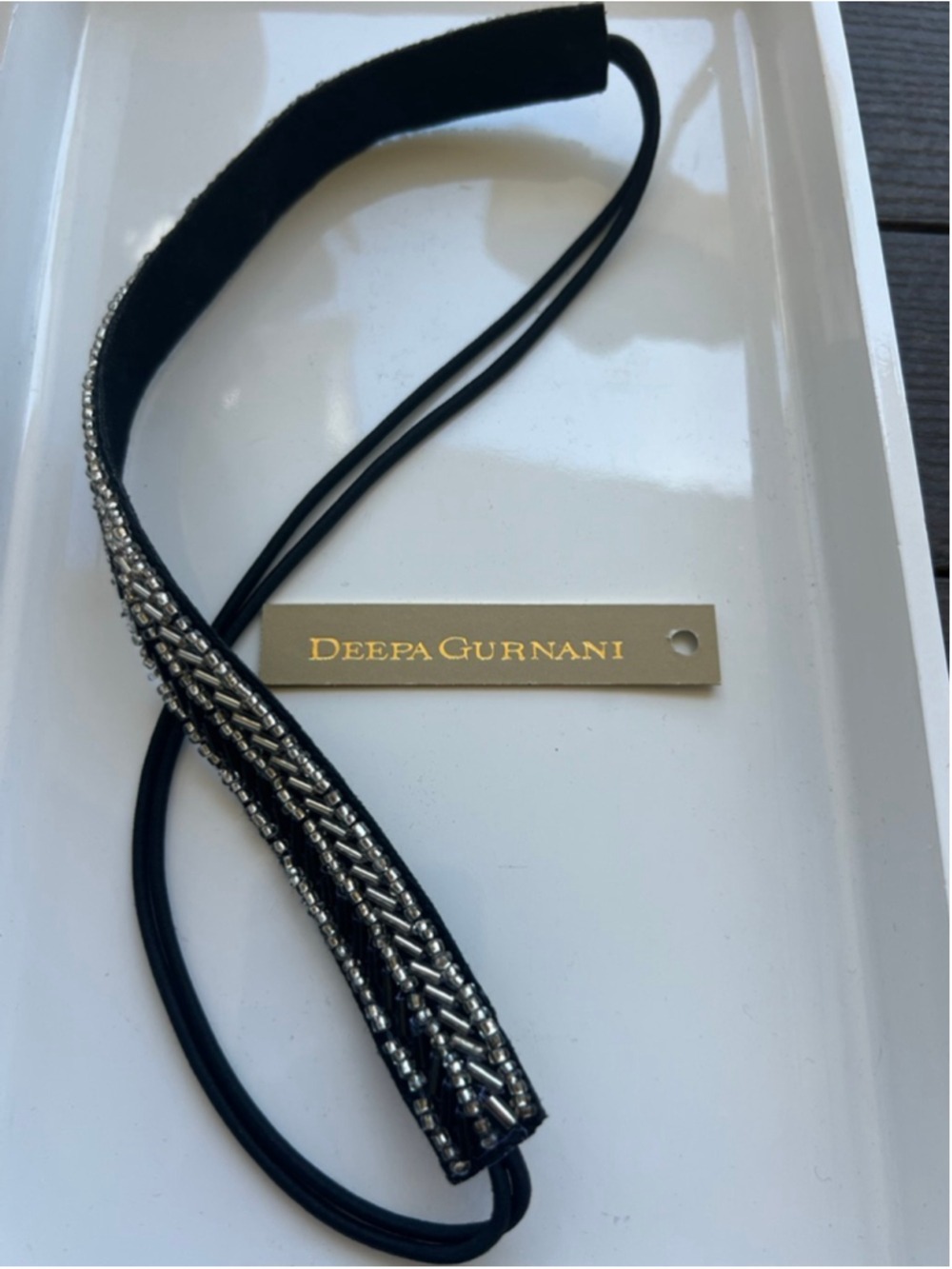 NWT Deepa Gurnani Hair Accessory One Size Black Silver Beaded Headband